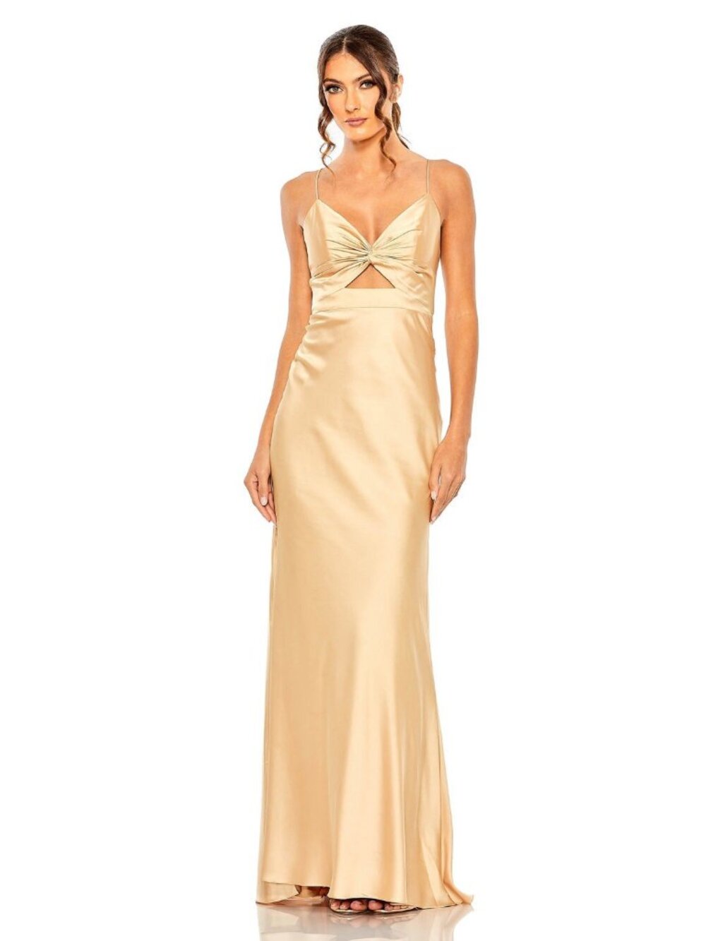 Mac Duggal Size 8 Champagne 68347 Knotted Open Back Cocktail Prom Dress
